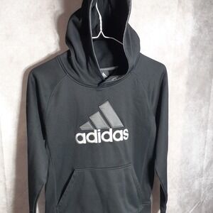 Adidas Black Long‎ sleeve hooded Sweatshirt Kids 10/12 Medium Large Logo